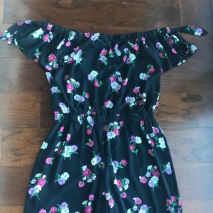 Express off the shoulder, ankle length romper